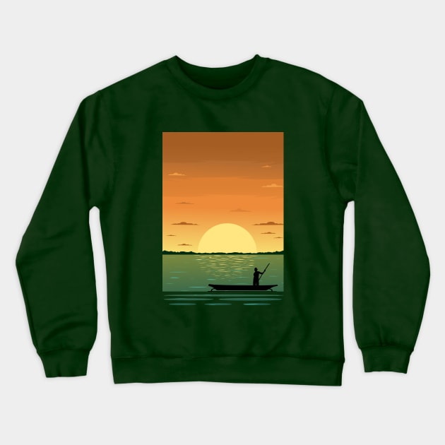 Sunset and the fisher in minimalist artwork Crewneck Sweatshirt by Zakaria Azis